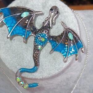 Dragon Brooch Gemstone Enamel 3" L 3" W NWOT